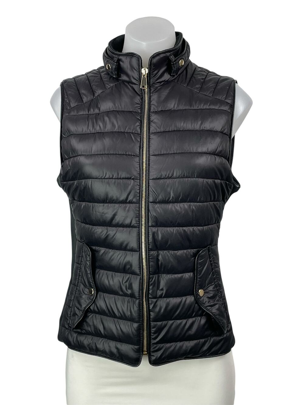 Love Tree Women's Black Sleeveless Quilted Full Zip Puffer Vest Coat Jacket Sz M